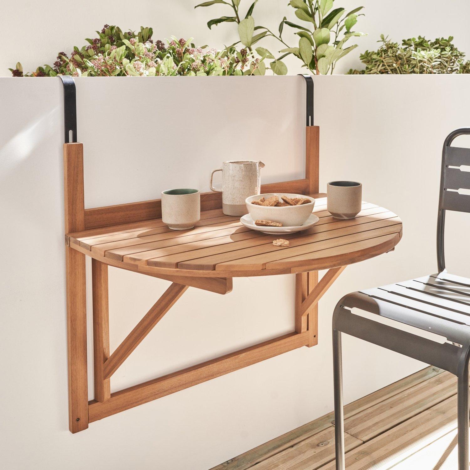 Wooden Side Table For Balcony Semi-round Foldable